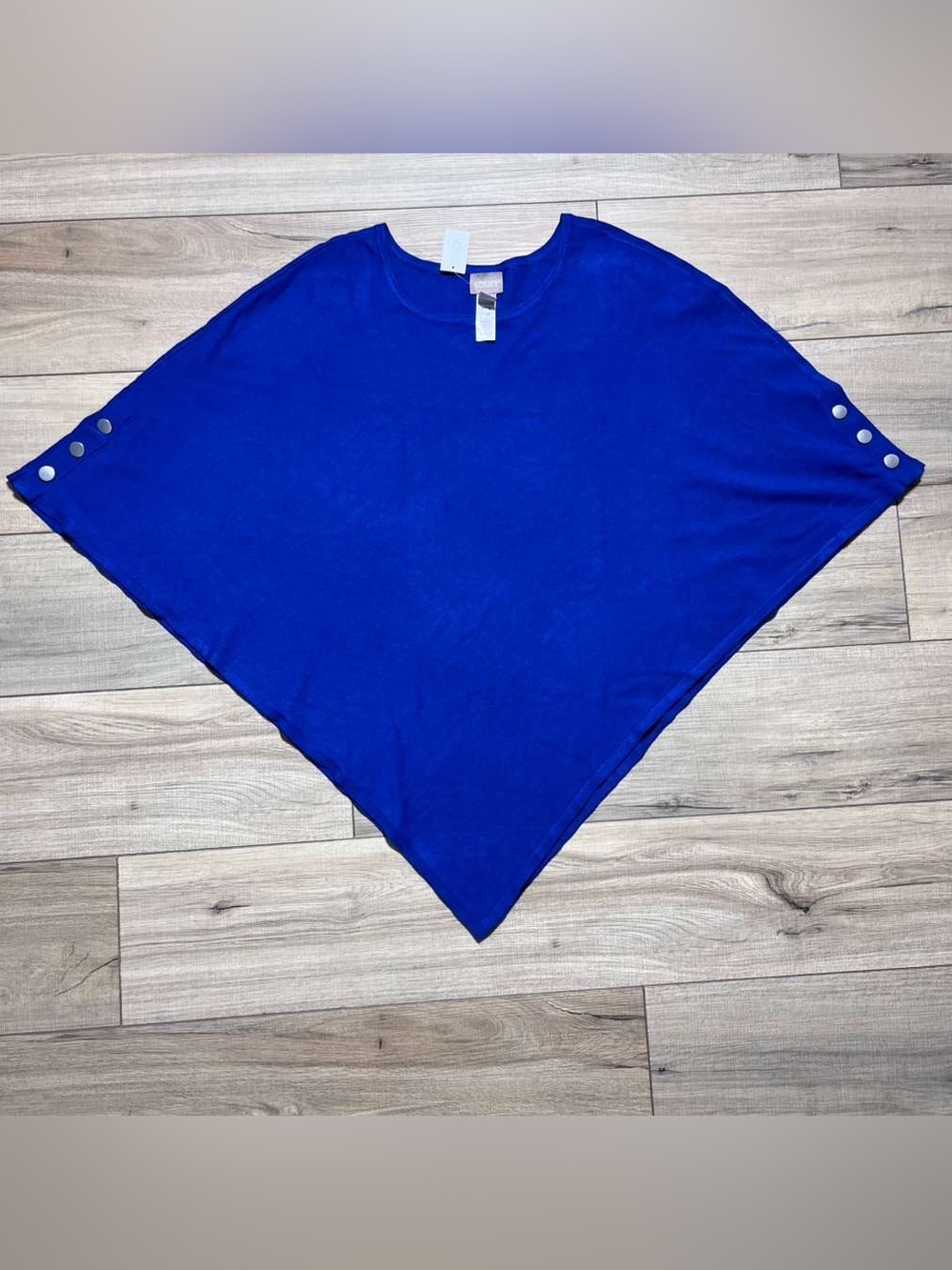 Chico’s Womens Knit Triangle Poncho Size L/XL Stratus Blue Rayon Nylon